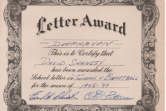 David Shanesy Letter Award 1949